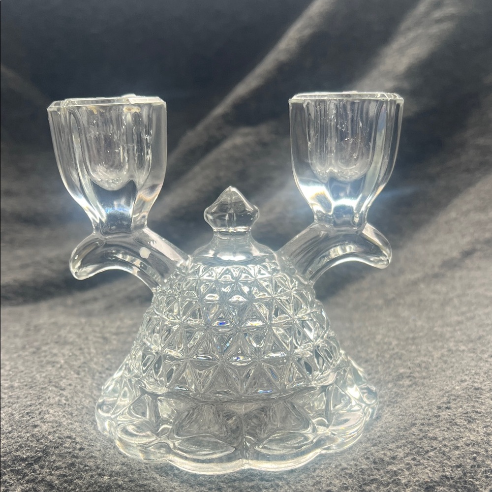 Vintage  Imperial Glass Laced edge Double Candlestick Holder